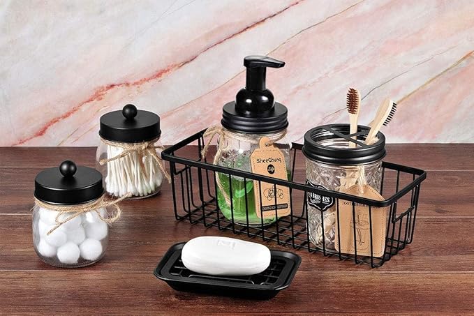 SheeChung Kitchen and Bathroom Soap Dish Tray - Metal Soap Dish Tray with Drainage Grid and Holder for Kitchen Sink Countertops to Store Soap, Sponges, Scrubbers - Rust Resistant (1 Pack, Black)