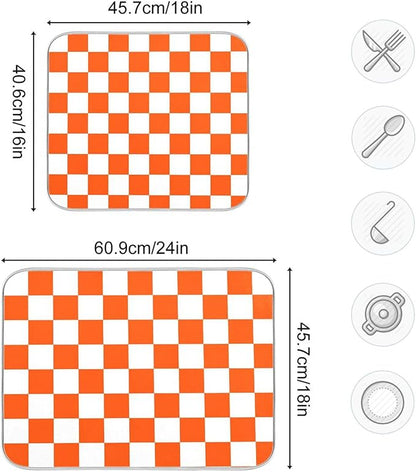 Burnt Orange Chessboard Dish Drying Mat for Kitchen Countertop 16x18 Plaid Checkered Rectangle Small Drying Mat Reusable Quick Dry Dish Sink Absorbent Mats Easy Clean Decorative Home Essentials