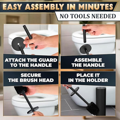2 PCS Black Toilet Brush and Holder Set - Scratch Resistant Black Toilet Bowl Brush and Holder with Soft Bristles Replaceable Head, Protection from Splashes, and Compact Design - for Cleaning