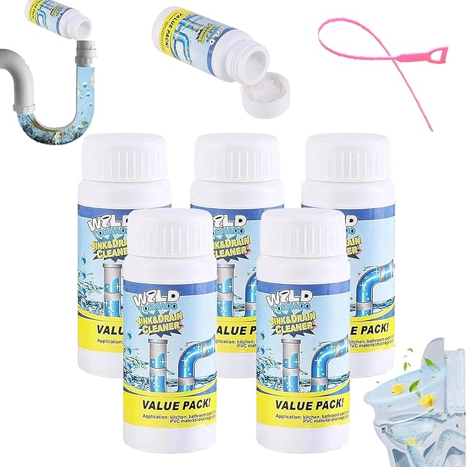 Drain Cleaner,2025 New Wild Sink and Drain Cleaner,Multi-functional Sink and Drains Cleaner Powder Cleaning,Powerful Quick Foaming Sewer Unclog Remover for Kitchen & Toilet (5PCS)