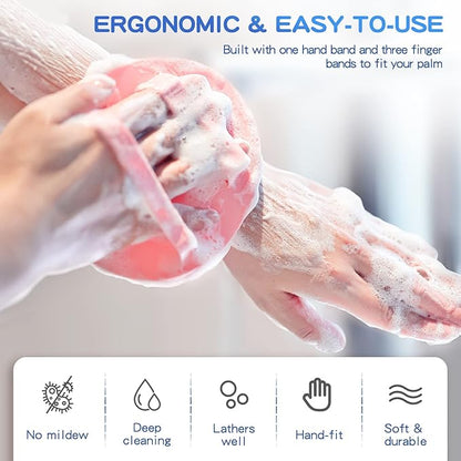 Manmihealth 4 Pack Soft Silicone Shower Brush, Super-Lathering and Deep-Cleaning Body & Face Scrubber, Gentle Exfoliating Bath Glove for All Skin Types, with Free Hooks (Black+Pink)*2