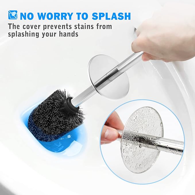 Toilet Brush and Holder, Toilet Brush with 304 Stainless Steel Long Handle, Toilet Bowl Brush for Bathroom Toilet-Ergonomic, Elegant,Durable