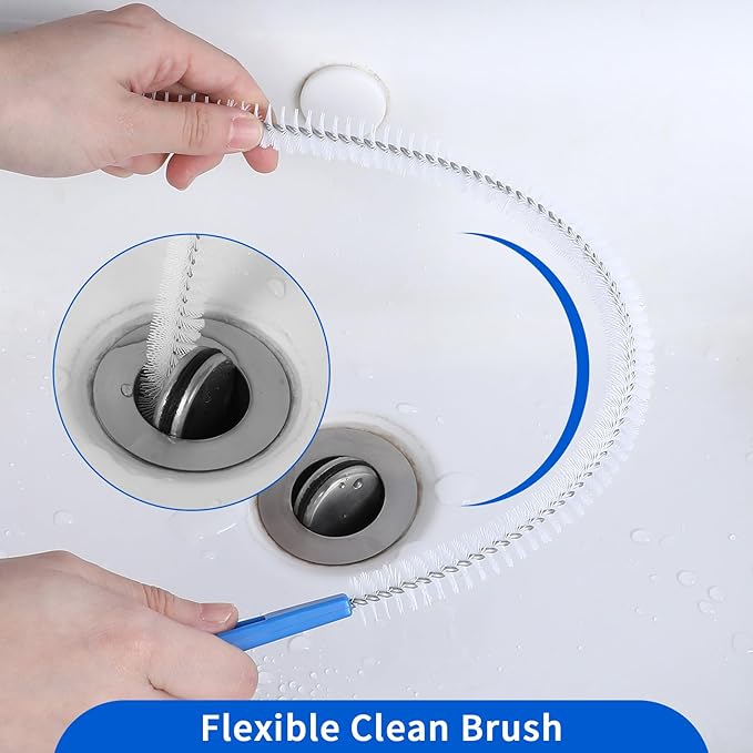 Grevosea 5 Pcs Drain Cleaning Brushes, Sink Drain Brush Pipe Cleaning Flexibly Bendable Sink Brush for Toilet Kitchen Sink Bathroom Tub Shower and Sewer Drain Cleaner Tool (45cm/17.72inch)