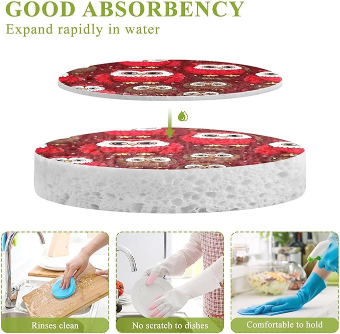 Owl Kitchen Scrub Sponges, Pop-up Kitchen Cleaning Sponges Reusable Dish Washing Sponges for Bathroom Household Cleaning 3 Pack - Non Scratch Scrubber