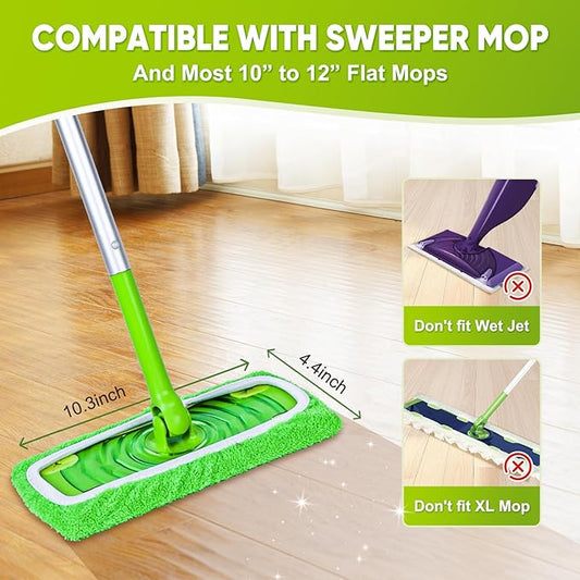 12-Pack Reusable Mop Pads Compatible with Sweeper Mop - 100% Coral Fleece Washable Refills - Microfiber Dry & Wet Sweeping Cloths for Multi-Surface/Hardwood Floor Cleaning