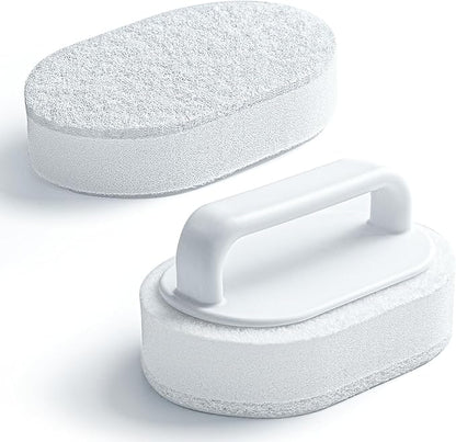 Handle Bath Tub Scrubber, Non Scratch Bathroom Scouring Pad, Bathtub Scrubber Soap Scum Remover for Shower Tile Grout Sink Pool Step & Corner, Heavy Duty Cleaning Sponge Scrub, 2 PCS