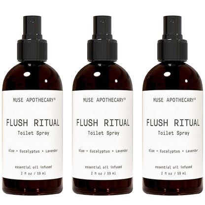 Muse Apothecary Flush Ritual - Aromatic & Refreshing Toilet Spray, Use Before You Go, 2 oz, Infused with Natural Essential Oils - Aloe + Eucalyptus + Lavender, Pack of 3