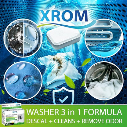 XROM Plant Based, Washer Cleaner And Descaler, Removes Odors, Limescale & Detergent Build-Up, Removes Hard Water Stains, For Front and Top Load, 6 Per Pack (Lemon)