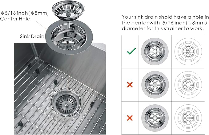 KANARY Kitchen Sink Basket Strainer Replacement for Standard Drains (3-1/2 Inch) Stainless Steel Body with Rubber Stopper (Single, Matte Black)