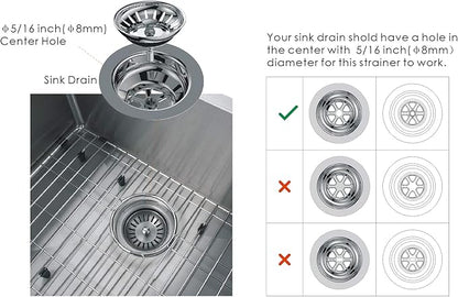KANARY Kitchen Sink Basket Strainer Replacement for Standard Drains (3-1/2 Inch) Stainless Steel Body with Rubber Stopper (Single, Matte Black)