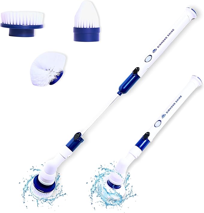 Diamond Shine Power Scrubber - Electric Spin Scrubber - Rotary Powered Scrubbing Brush - Grout, Tile, Floors, Bathtubs, Showers, Sinks, Toilets - 3 Brush Heads