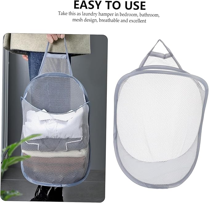 Levemolo 2pcs Folding Hanging Laundry Storage Baskets Breathable Mesh Clothes Organizer for Home Bedroom and Bathroom Space-saving for Dirty Clothes and Toys