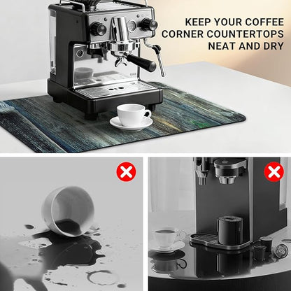 Coffee Mat 20x12 Inch, Wood Grain Counter Top Mat, Absorbent Hide Stain Rubber Backed Dish Drying Mat for Kitchen Counter, Bar Mats for Countertops, Under Coffee Bar Maker Machine Pot Espresso Staion