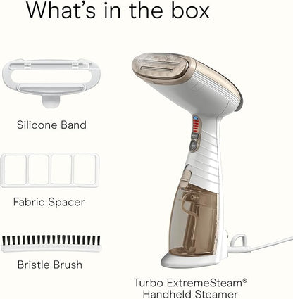 Conair Handheld Garment Steamer for Clothes, Turbo ExtremeSteam 1875W Fabric Steamer, Portable Handheld Design, Strong Penetrating Steam, White/Champagne