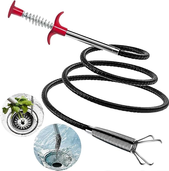 116 Inch Drain Snake with 4 Claws, Flexible Hair Drain Clog Remover Tool, Plumbing Snake Drain Auger for Sink, Shower, Toilet, Bathtub, Drain Grabber Tool for Pipe Unclogging