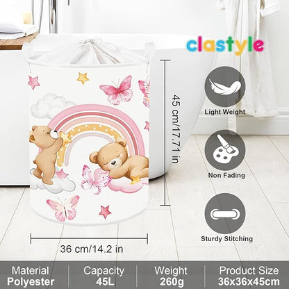 Clastyle Rainbow Baby Laundry Hamper Cloud Kid Storage Basket Women Girl Gift Toy Box Collapsible Clothes Organizer Nursery Bin for Bedroom,Bear,36 * 45 cm