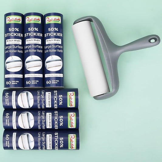 50% Stickier Large Surface Lint Roller Refill for Scotch-Brite Pet Hair Pickup Extra Sticky Large Lint Roller 8 inch Replacement Refills 6 Rolls, 60 Sheets per Refill, 360 Sheets Total