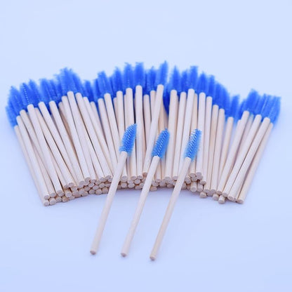 100 Pcs per Container Disposable Wood Mascara Wands, Bamboo Spoolies Brush for Eyelash Extensions, Spooly Eyebrow Brushes Lash Wand Applicator Stick (Blue)