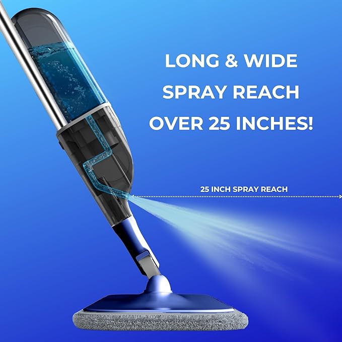 True & Tidy® SPRAY-250 Multi-Surface Spray Mop with Refillable Water Bottle for Floor Cleaning, Works on Wood, Tile, Marble etc, Use Any Cleaning Solution, Machine Washable Microfiber Mop Pads, Navy