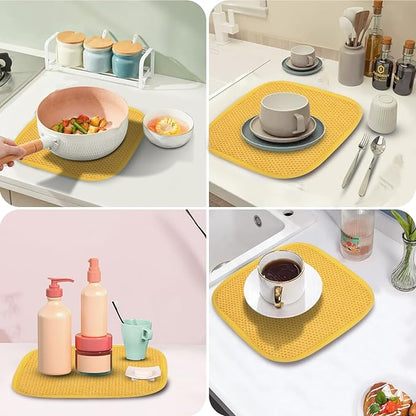GeeRic Microfiber Dish Drying Mat, Super Absorbent Kitchen Dish Drying Pad, Reversible for Countertop, 7*7 inch Yellow