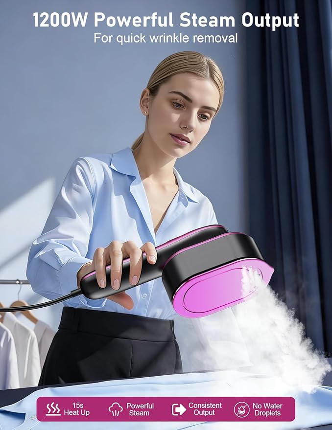 Travel Garment Steamer for Clothes with LED Display, 1200W Portable Handheld Steamer ＆ Iron 2 In 1, 10s Fast Heat Up, Large Ceramic Heat Panel, All-Fabric Quick Wrinkle Remover