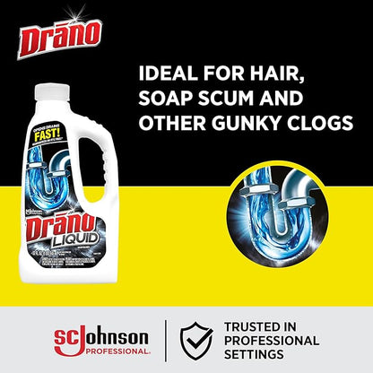 Drano Liquid Drain Clog Remover and Cleaner for Shower or Sink Drains Unclogs and Removes Hair Soap Scum Blockages, Multi, 32 Fl Oz (Pack of 12)