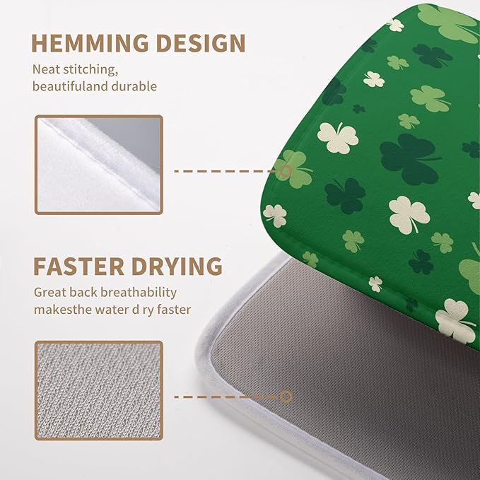 St.Patrick's Day Dish Drying Mat for Kitchen Counter Green Shamrock Drying Mats Spring Lucky Clovers Draining Pad Microfiber Absorben Dish Drainer Rack Mat Reusable Washable Dry Mat 16x18 Inch