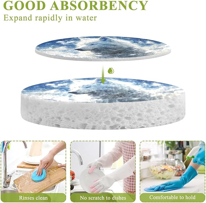 Wolf Kitchen Scrub Sponges, Pop-up Kitchen Cleaning Sponges Reusable Dish Washing Sponges for Bathroom Household Cleaning 3 Pack - Non Scratch Scrubber