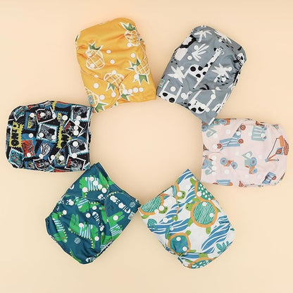 ALVABABY Baby Cloth Diaper 6 Pack with 12 Inserts One Size Cloth Diaper Covers Adjustable Washable Reusable for Baby Girls and Boys