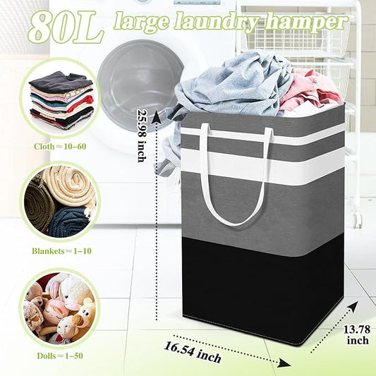 2-Pack Foldable Laundry Basket,Large Laundry Baskets with Handles,Waterproof Laundry Hamper,Collapsible Laundry Hampers for Clothes Organizer 80L (Black&Purple)