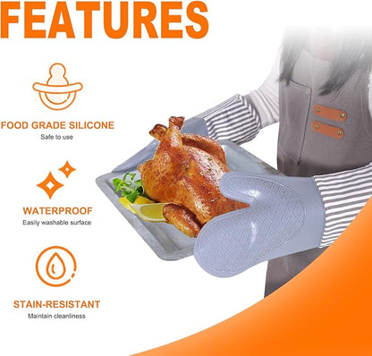 Silicone Oven Mitts, Heat Resistant Oven Gloves with Quilted Liner, Waterproof & Non-Slip Kitchen Mittens for Baking Cooking BBQ, 500°F, 13.5" Nordic Grey