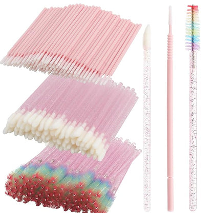 300 PCS Eyelash Extension Supplies Kit, Disposable Micro Applicator Brush, Eyebrow Spoolie, Lip Brush, Mascara Wand Applicator(Rainbow sets）