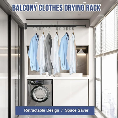 MIFXIN Clothes Drying Rack Foldable Wall Mounted Retractable Laundry Drying Rack Two-Fold Collapsible Clothes Hanger Folding Clothing Rack for Laundry Balcony (Black)