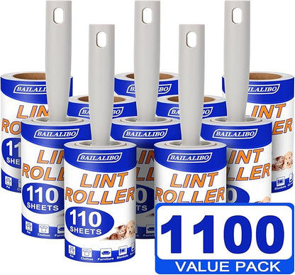 BAILALIBO Lint Rollers for Pet Hair Extra Sticky, 1100 Sheets Mega Value Set, Lint Remover for Clothes, Couch, Carpet, Dog & Cat, Furniture, Mini Travel Refills, for Daily Cleaning Tool