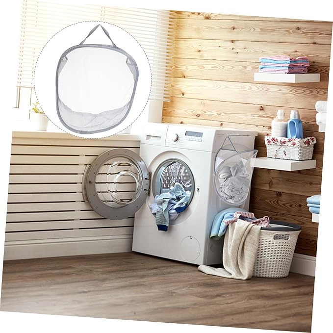 Foldable Wall-mounted Laundry Basket Gray Mesh Storage Bag for Bathroom Bedroom Dormitory Space-saving Hanging Clothes Organizer with Stable Load-bearing and Multifunctional Design