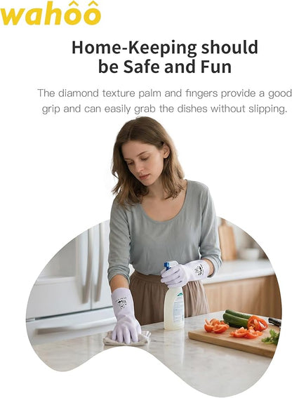 LANON 3 Pairs wahoo Nitrile Cleaning Gloves, Latex free Reusable Dishwashing Gloves for Kitchen, Bathroom, Gardening, Pet Care,Heavy-Duty, Durable, Non-Slip,12 Mil,Colorful Large
