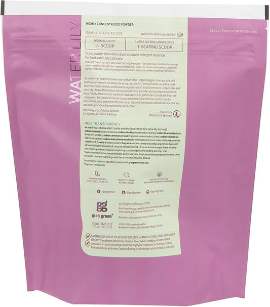 Grab Green 3-in-1 Laundry Detergent Powder, 4lbs -100 Loads, Water Lily Scent, Plant And Mineral Based, Superior Cleaning Power, Stain Remover, Brightens Clothes, Packaging May Vary