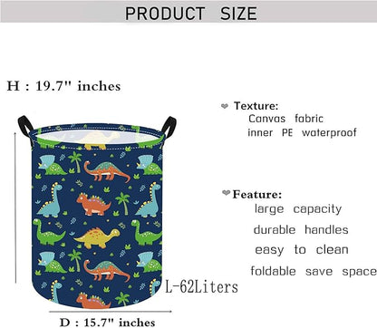 KUNRO Round Dinosaur Laundry Gift Basket Storage Hamper, Clothes Storage Organizer Bins, Shelf Basket with Handles for Room Decor