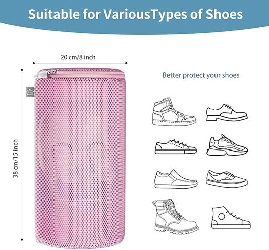 Kimmama Shoe Washing Machine Bag, Shoe Bag for Washing Machine, Mesh Laundry Bags for Sneakers, Footwear, Trainers, Slippers, Pink Sandwish Net, 8x15"