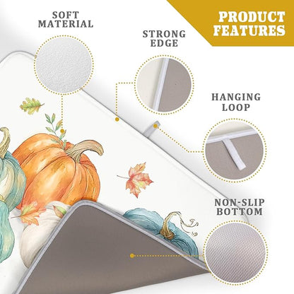 Fall Watercolor Pumpkin Leaf Dish Drying Mat 18 x 24 Inch With Absorbent Reversible Microfiber Autumn Thanksgiving Harvest Drying Mats Dish Drainer Mat Fast Dry For Kitchen Dining Room Decoration