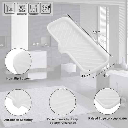 MicoYang Silicone Bathroom Soap Dishes with Drain Spout-Bathroom and Kitchen Sink Organizer,Sponge Holder,Dish Soap Tray,Perfect for Dispenser,Scrubber,Bottle,Cup on Sink or Counter-Translucent 12"×4"