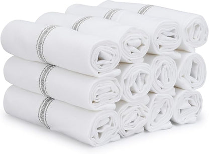 TEXAS LINEN CO. Cotton Kitchen Towels 12 Pack - 15 x 25 Inches - Highly Absorbent Dish Towels for Kitchen Drying, Soft Durable Reusable Quick Dry Tea, Kitchen and Dish Cloths Set - Grey Stripe