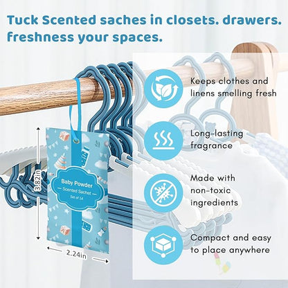 SCENTORINI Scented Sachets for Drawers and Closets, Baby Powder Scent 14 Pack, Long-Lasting Sachets Bags Wardrobe Freshener for Luggage, Handbags, Suitcases, Small Space