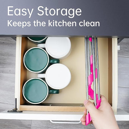 Tomorotec Triangle Roll-Up Dish Drying Rack for Sink Corner - Small, Foldable, Stainless Steel, Multipurpose Kitchen Drainer Caddy, Trivet, Rustproof Organizer, Storage Shelf (Rose)