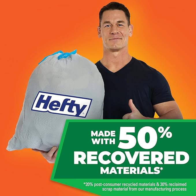 Hefty Ultra Strong Made with 50% Recovered Materials* Tall Kitchen Trash Bags, Gray, Unscented, 13 Gallon, 110 Count