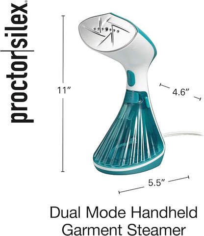 Proctor Silex Dual Mode Handheld Garment Steamer for Clothes, Ready in 25 Seconds for 15 Minutes of Continuous Use, Portable and Lightweight, Vacation Essentials, 1200 Watts, 300 ml Water Tank, Blue