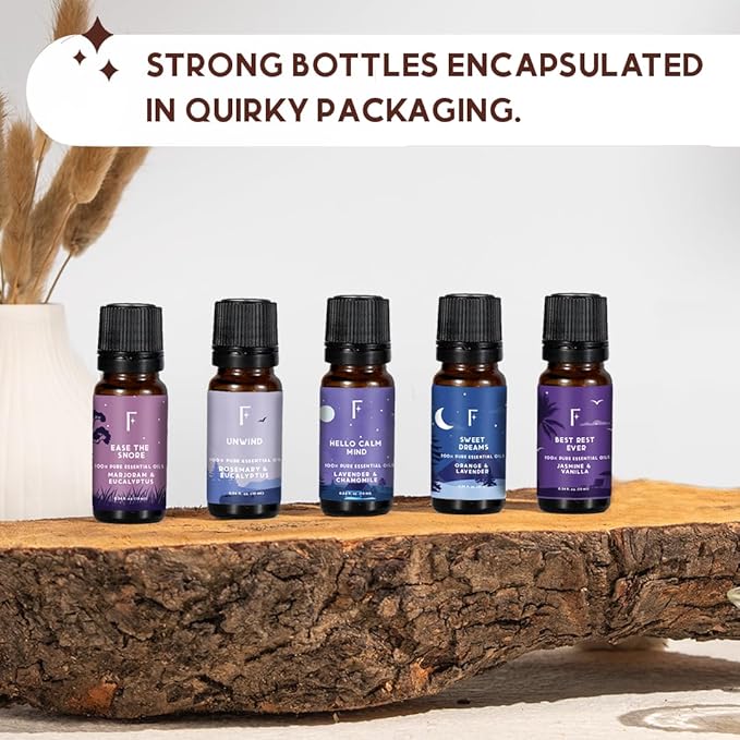 Folkulture Essential Oils - Set of 5 (0.34 fl oz x 5) |Sleep Essential Oils for Diffusers for Home, Aromatherapy, Relaxation | Lavender, Rosemary, Vanilla, Eucalyptus, Scents for Sweet Dream- Sleep