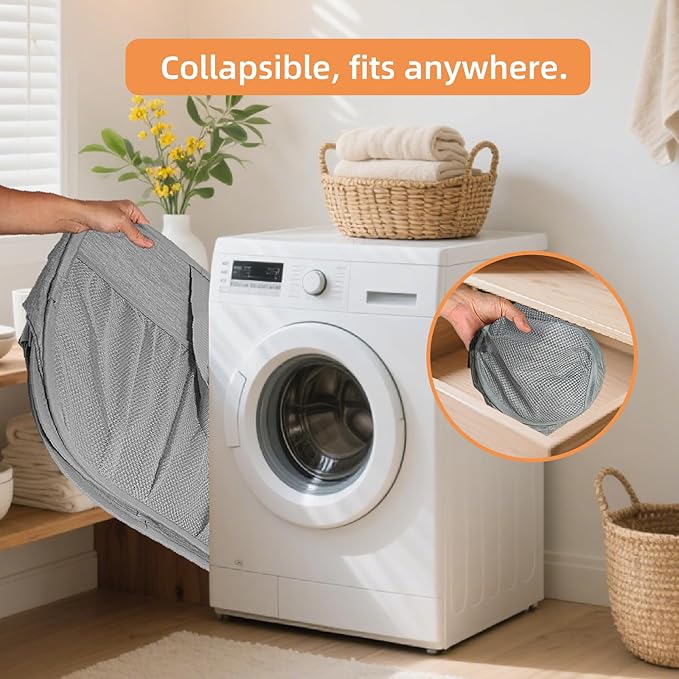 Collapsible Laundry Baskets, Tear Proof Pop Up Laundry Hamper with Lid, Dual Handles Durable Foldable Laundry Basket, Easy to Carry Laundry Hamper for Home, Laundry Room, Bedroom, Dorm, Travel Grey
