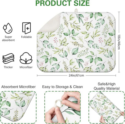 Dish Drying Mat Drainer Pads - Extra Large Microfiber Drying Mats for Dishes Kitchen Counter Super Absorbent Pads for Draining Racks (Green,18"x24" )