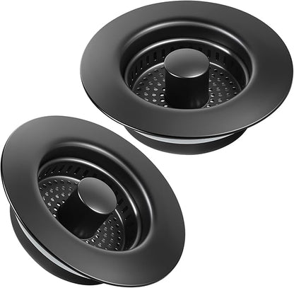 Kitchen Sink Drain Strainer 2 Pack, 304 Stainless Steel Pop Up Sink Stopper, Anti-Clogging Sink Drain Strainer for US Standard Kitchen Drain (Matte Black)